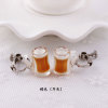 Amusing earrings, funny three dimensional resin, wineglass, ear clips, silver 925 sample, South Korea, no pierced ears