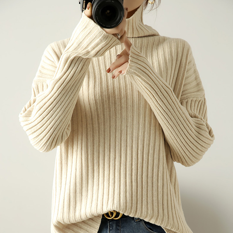 2020秋冬新款高领羊绒衫女毛衣宽松套头纯羊毛堆堆领针织打底