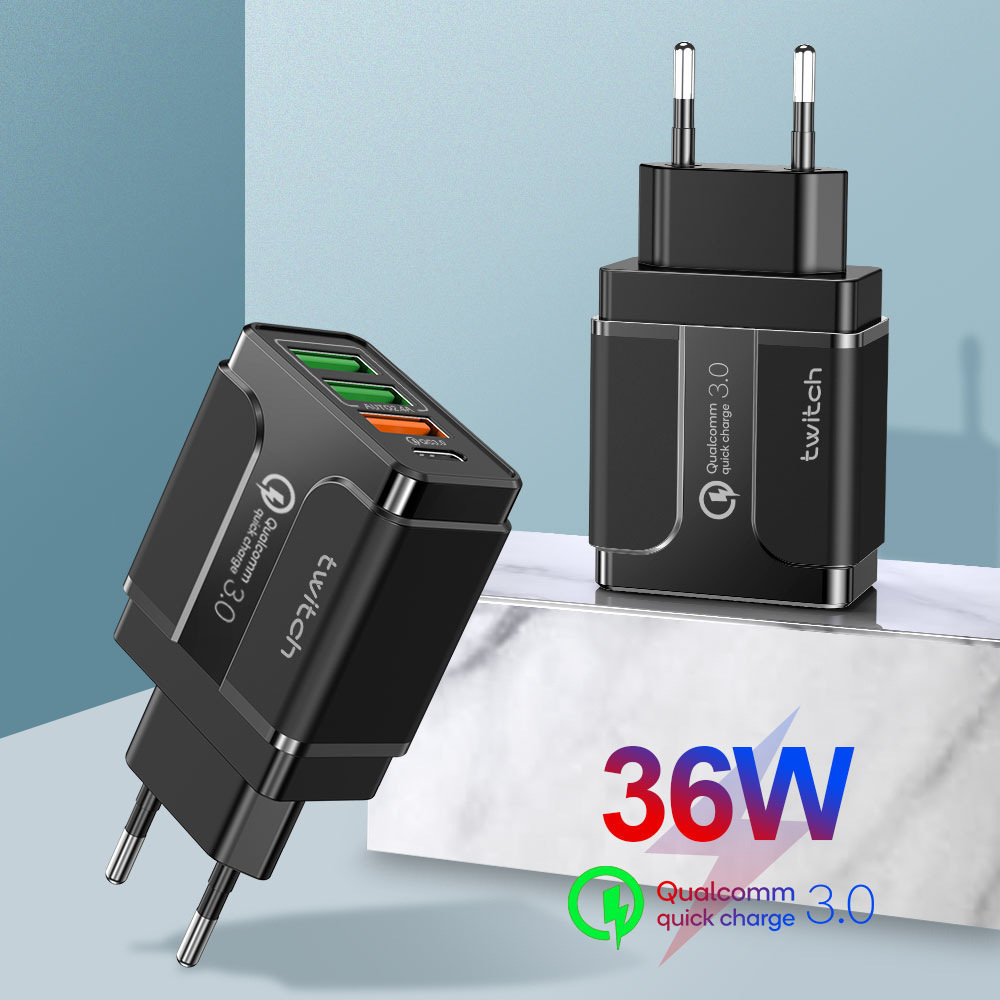 Twitch téléphone portable PD tête de charge rapide 3USBQC3.0PD norme européenne américaine britannique chargeur 36W_voghion.com