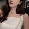 INS wind double-layer pearl bow knot chain tide network red neck neck chain lock bone chain choker small public