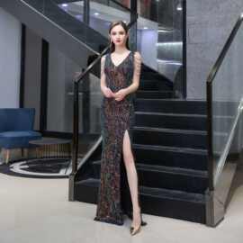 Engerla亮片修身鱼尾婚纱礼服2021亚马逊新款晚礼服深V长款礼服