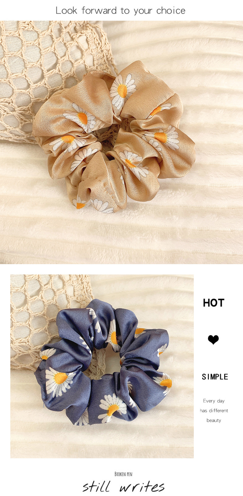 Korean New Fashion Retro Fashion Elegant Small Daisy Mesh Cheap Scrunchies Wholesale display picture 4