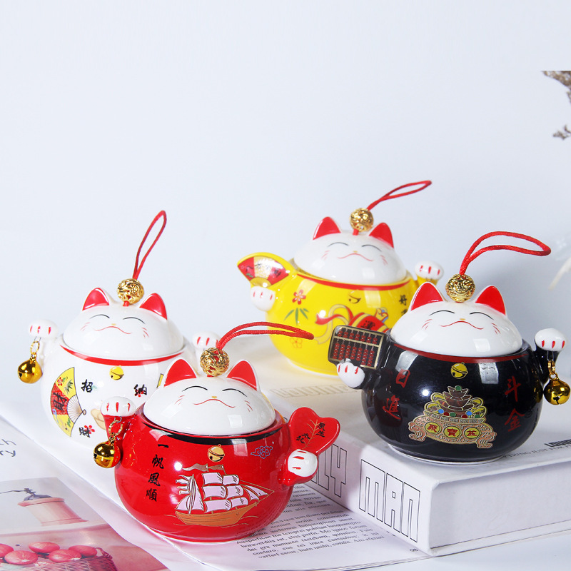 文創招財貓茶葉罐禮盒便攜迷妳旅行存儲密封罐家居擺件家用密封罐