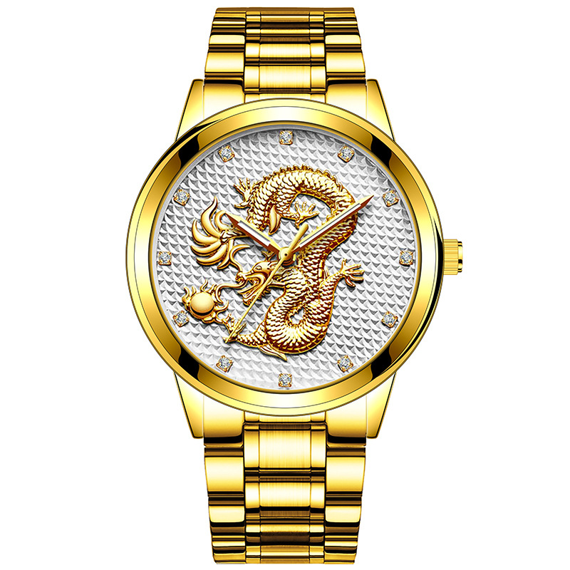 Golden Embossed Golden Dragon Men's Business Watch display picture 8