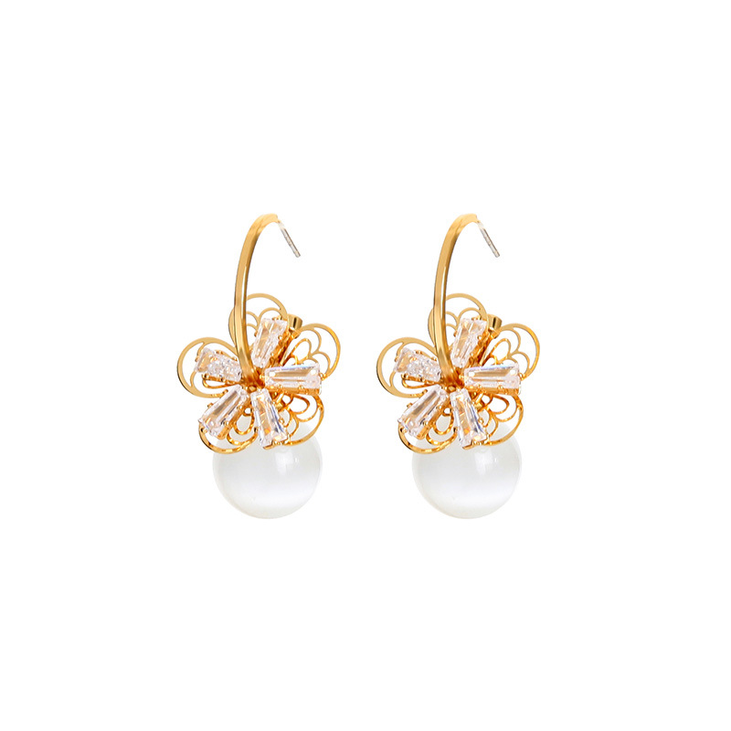 Korean Fashion S925 Silver Needle Geometric Opal Women's Zircon Flower Earrings display picture 8