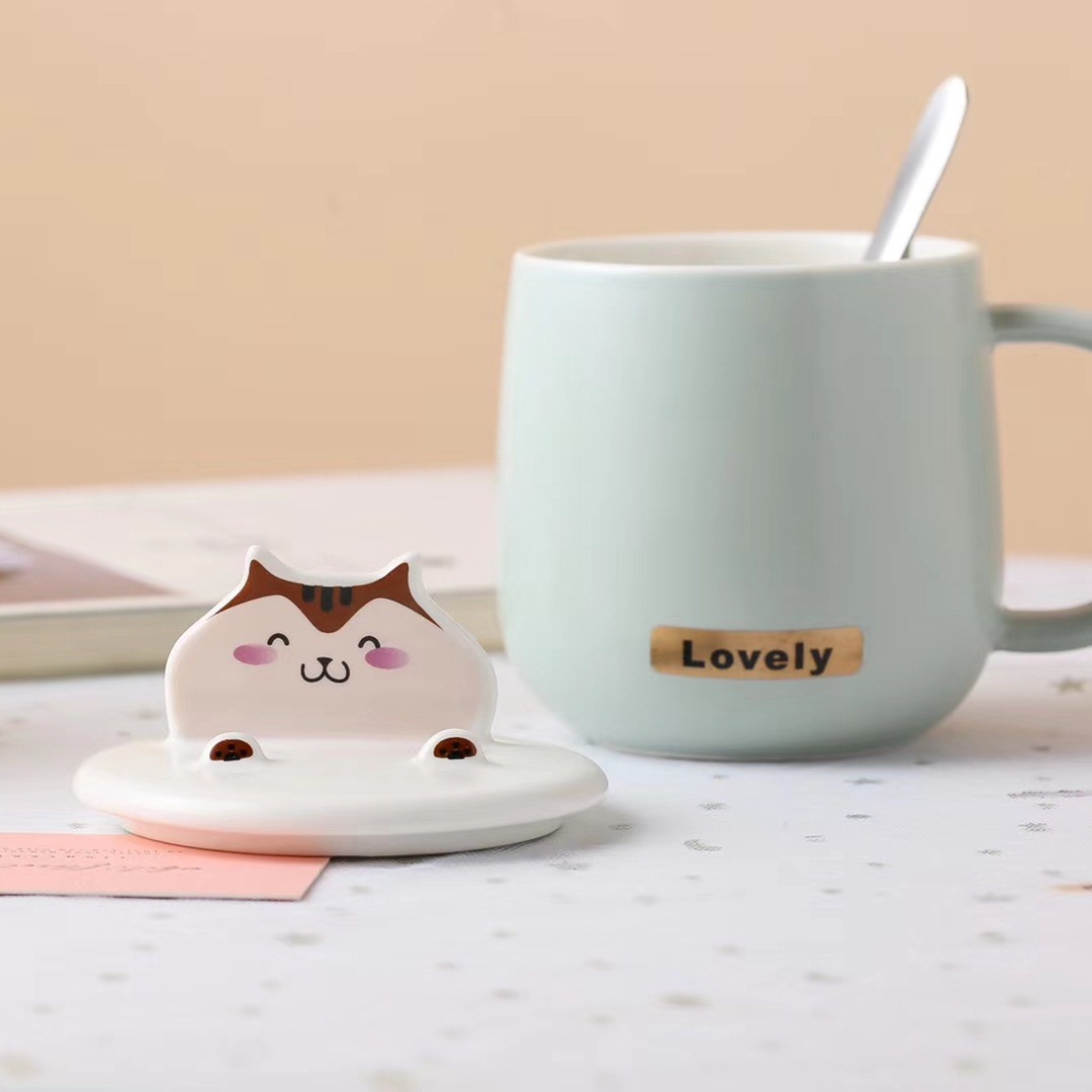 Personalidad creativa de dibujos animados ardilla tridimensional taza pequeña fresca lindo regalo taza de agua con tapa cuchara taza de café de cerámica