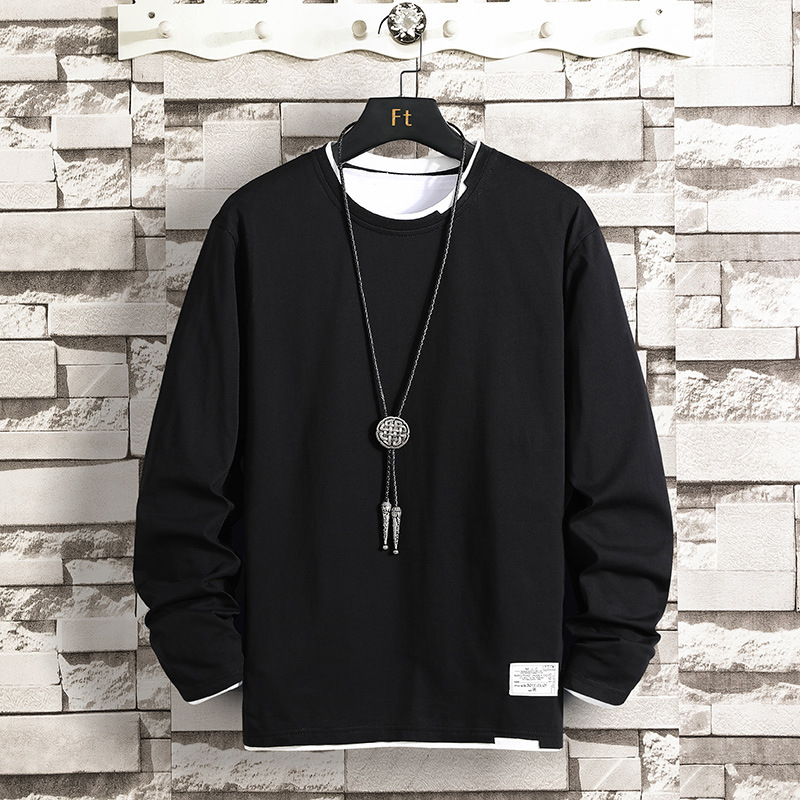 Men's long-sleeved T-shirt loose and versatile casual round neck pullover