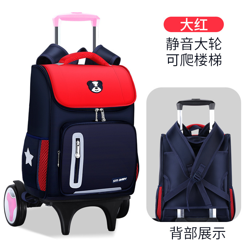 Fábrica de la escuela primaria estudiante carretilla mochila personalizada de tres ruedas de seis ruedas desmontable de doble uso escalera escalada personalizada impresa LOGO