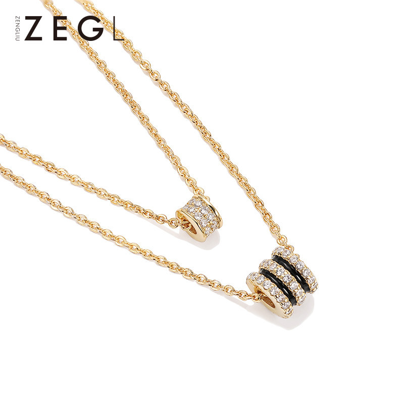 Women's S925 Sterling Silver Double Layer Slim Waist Necklace Classic Fashionable Elegant Collarbone Chain With Geometric Pendant_voghion.com