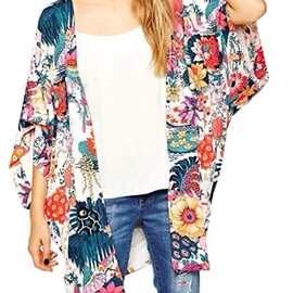 速卖通ebay亚马逊 蝙蝠袖雪纺花朵花和服防嗮衣