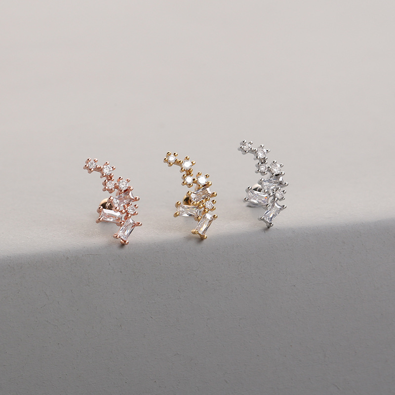 Fashion Solid Color Copper Ear Studs Inlay Zircon Copper Earrings 1 Piece