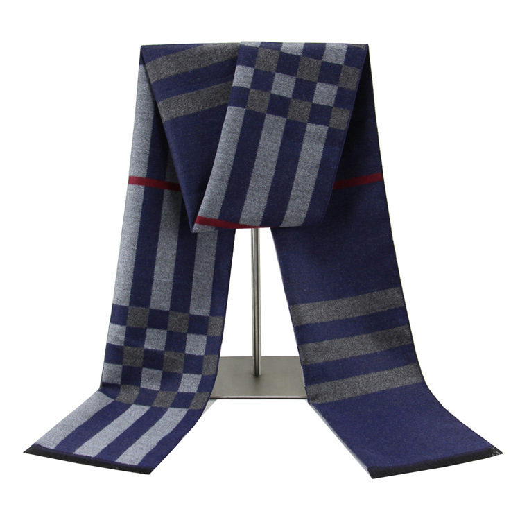 Navy Blue Plaid Scarf Babag Men's and Women's Couple's Scarf Winter Warm Korean Fashion Scarf Men's Wholesale