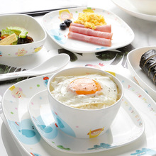 創意卡通兒童骨瓷餐具方款碗盤 簡約家用異型陶瓷餐具韓式碗碟盤