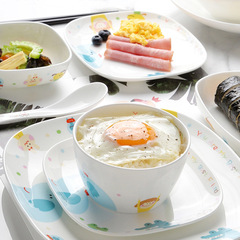 Creative cartoon children's bone china tableware square bowls and plates Simple household special-shaped ceramic tableware Korean dishes and plates