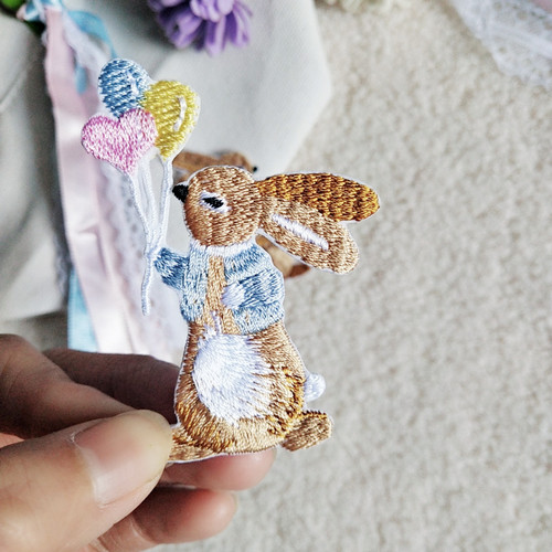 Fashionable Cute Cartoon Bunny Computer Embroidery Cloth Sticker Mobile Phone Case DIY Decorative Clothes Patch Decal Self-Adhesive