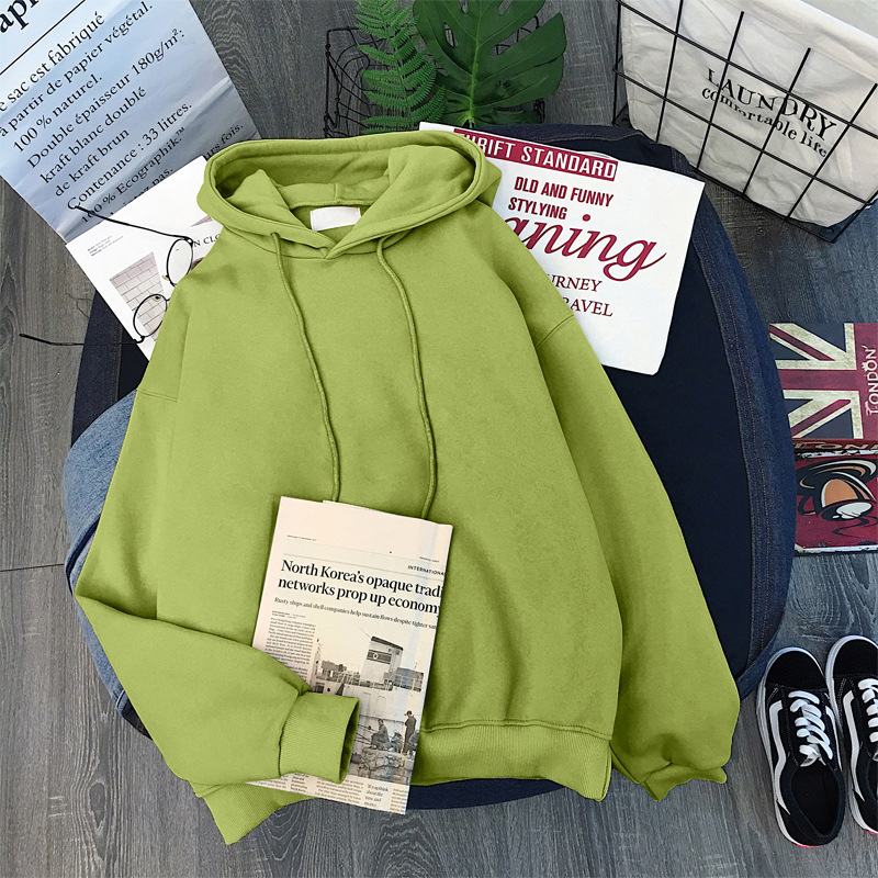 Entrega de una pieza Otoño e Invierno Comercio exterior ropa de mujer forrada con capucha engrosada suéter de color sólido jersey de manga larga abrigo amarillo al por mayor