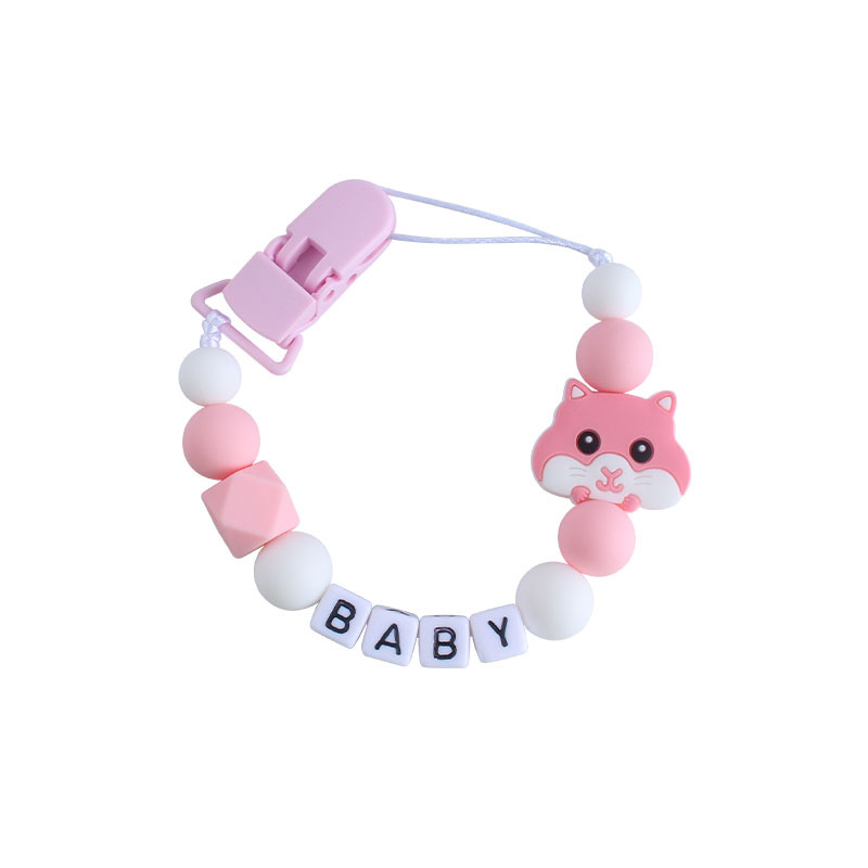 Nuevo plástico chupete clip DIY bebé nombre creativo chupete Cadena de dibujos animados de silicona hamster juguete teether