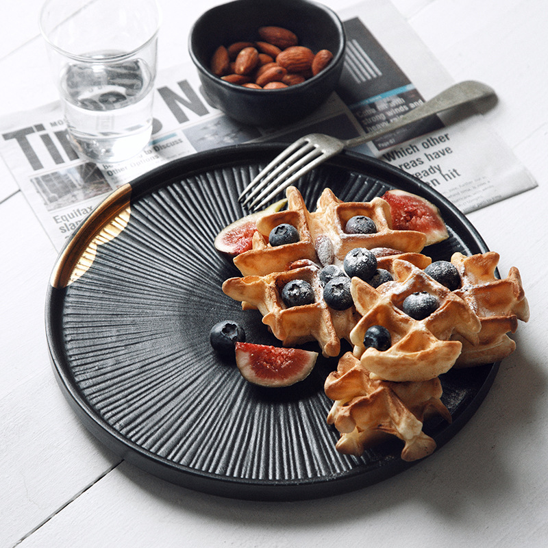 Plato en relieve de jade de tinta de Wujin, estilo nórdico, cerámica creativa, plato casero de Phnom Penh, plato de verduras, plato de desayuno, plato de fiador de carne