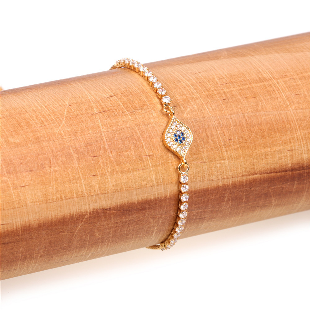 Fashionable Turkish Blue Eye Bracelet with Diamonds and Color Zirconia Adjustable Bracelet