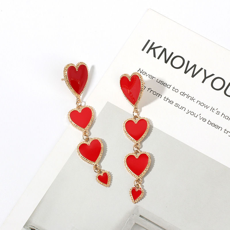 19g Weight Earrings, Ear Studs Classification Wedding, Travel Occasion Alloy Material Heart Pattern Women'S Gender Fashion Style White, Red, Black Color Fashion Heart Alloy Drop Earrings 6