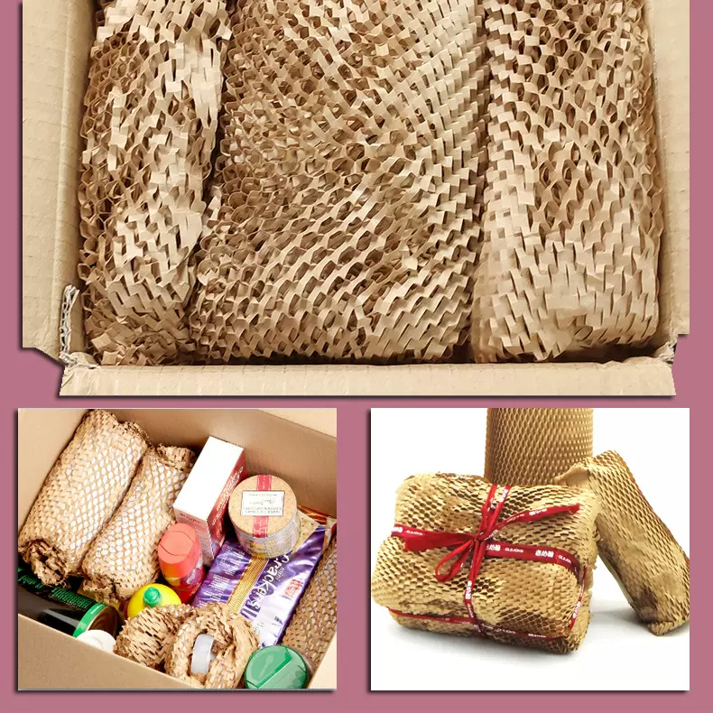 厂家批发蜂巢包装纸网格撕拉快递礼品防破损减震可循环牛皮纸垫