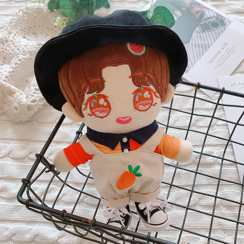Spot 20cm polo shirt lapel shirt turnip suspenders pants set 20cm doll fisherman hat doll