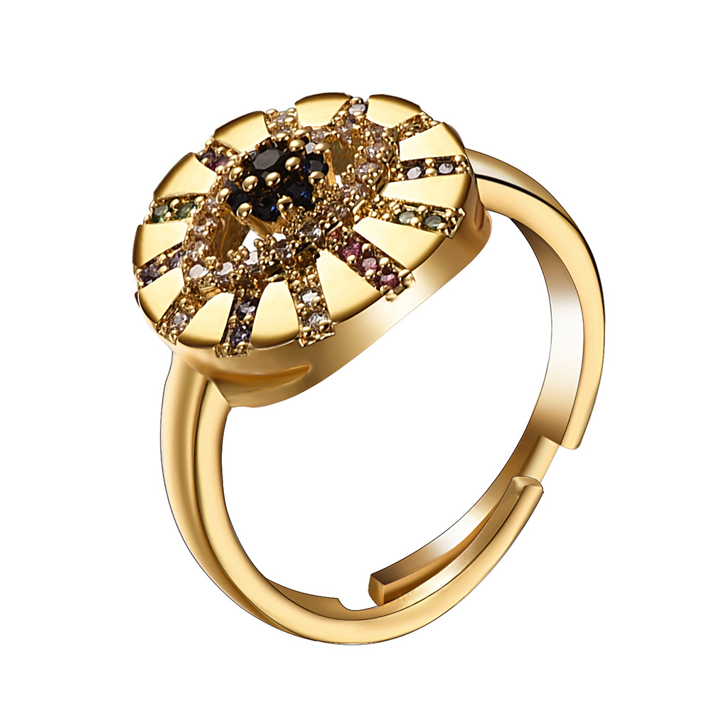 New Fashion Devil&#39;s Eye Micro-inserted Zircon Hollow Round Adjustable Ring Wholesale display picture 6