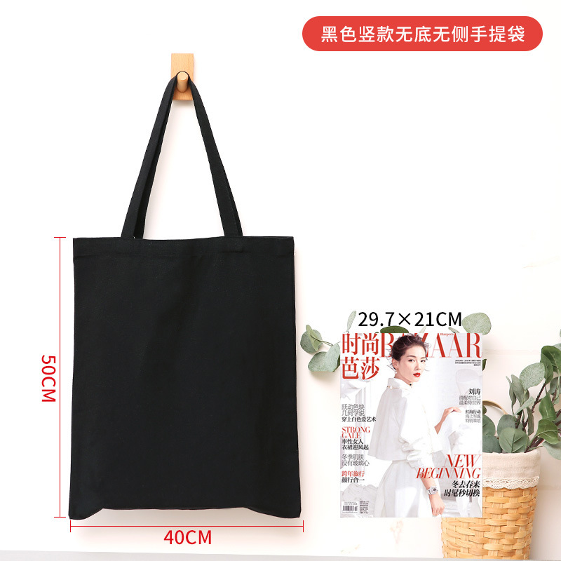 Bolsa de lona con cremallera negra logo personalizado bolsa de compras bolsa de algodón fábrica de estudiantes bolsa de lona en blanco al por mayor