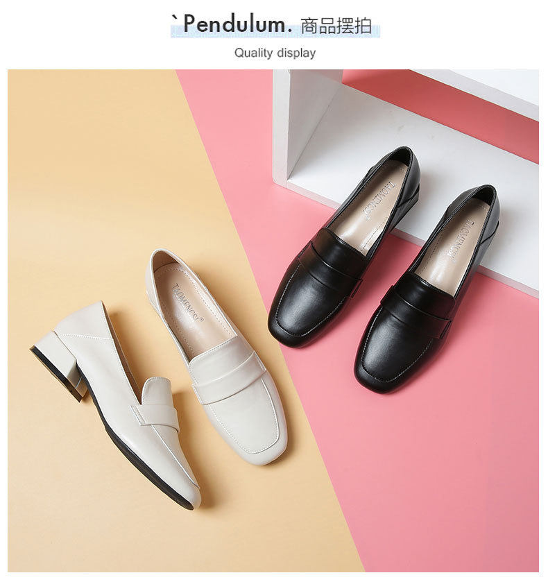 Giày lười nữ mũi vuông gót vuông tăng chiều cao phong cách Anh, gót 3–5 cm — Màu mơ, Màu đen chi tiết 16