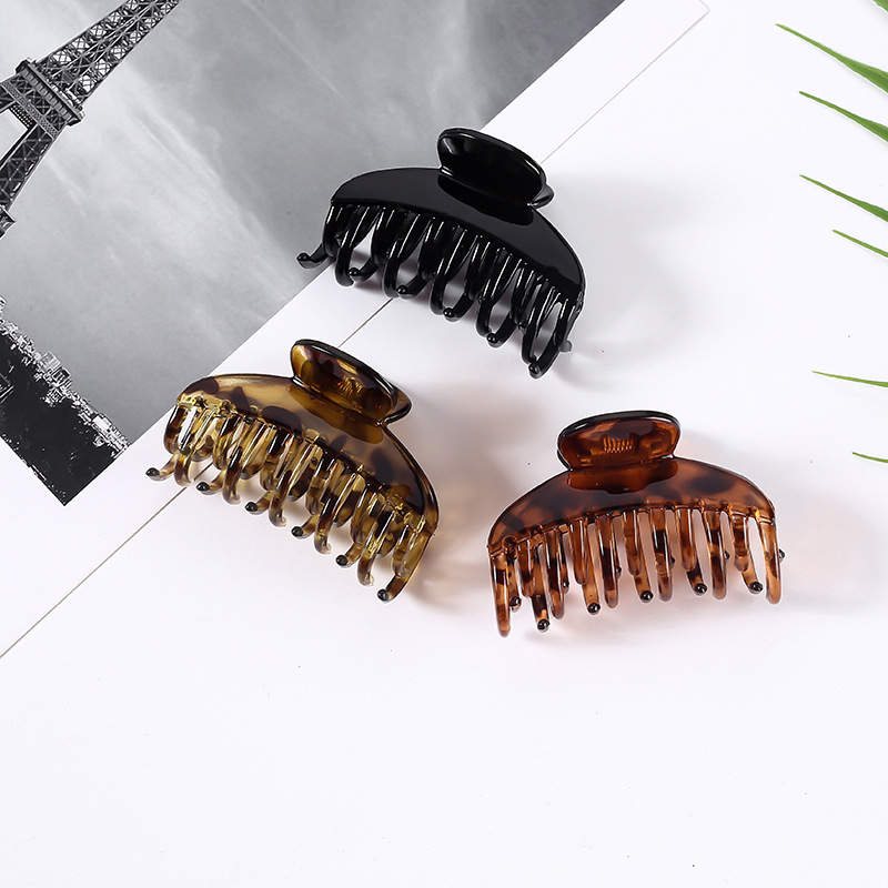 Factory wholesale leopard print hair clip plastic grip clip medium and small double tooth hair grip clip simple hair claw SR-614