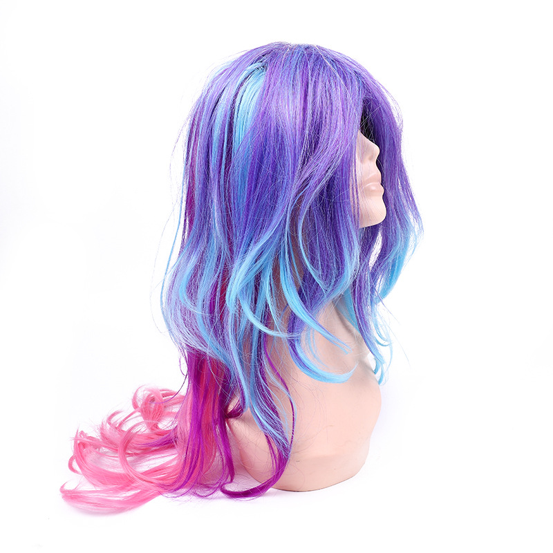Direct sales of gradient anime cosplay wigs from the manufacturer, long curly hair, high-temperature silk decorative props, easy-to-manage wig head covers detail image 5