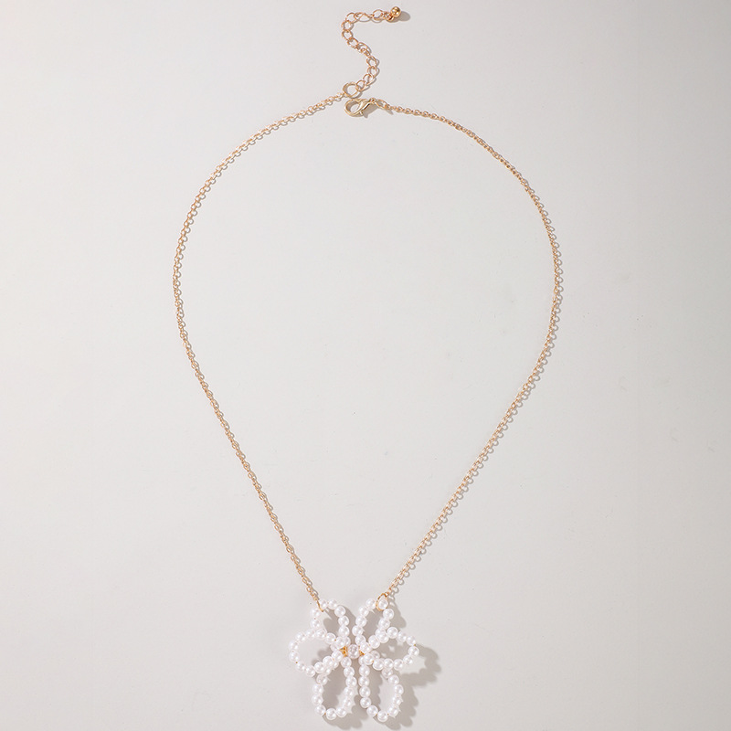 fashion new simple pearl flower elegant alloy clavicle chain necklacepicture4