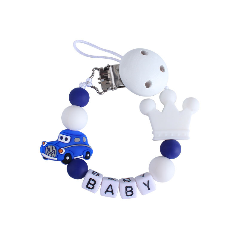 Letra de plástico Hemu chupete clip bebé calmante silicona coche chupete cadena corona mordedor