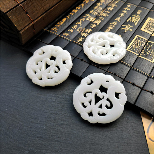 Imitation jade resin hollow carving double phoenix and harmonious pendant DIY jade pendant Hanfu accessories waist pendant tassel material