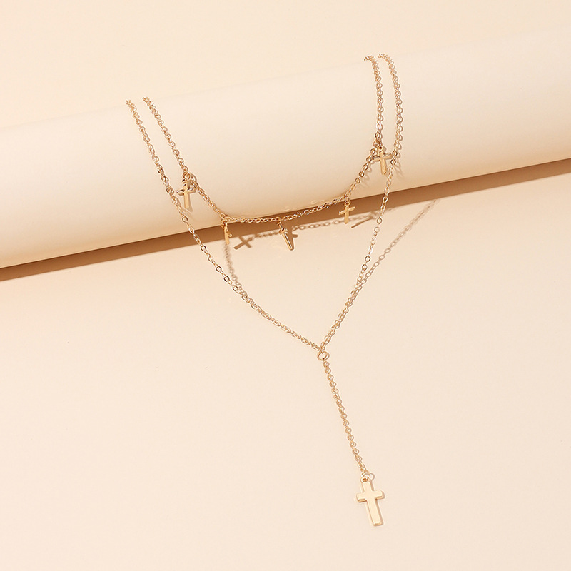 10g Weight Necklace Classification Wedding, Travel Occasion Women'S Gender Gold Color Multi-layer Tassel Cross Necklace 1
