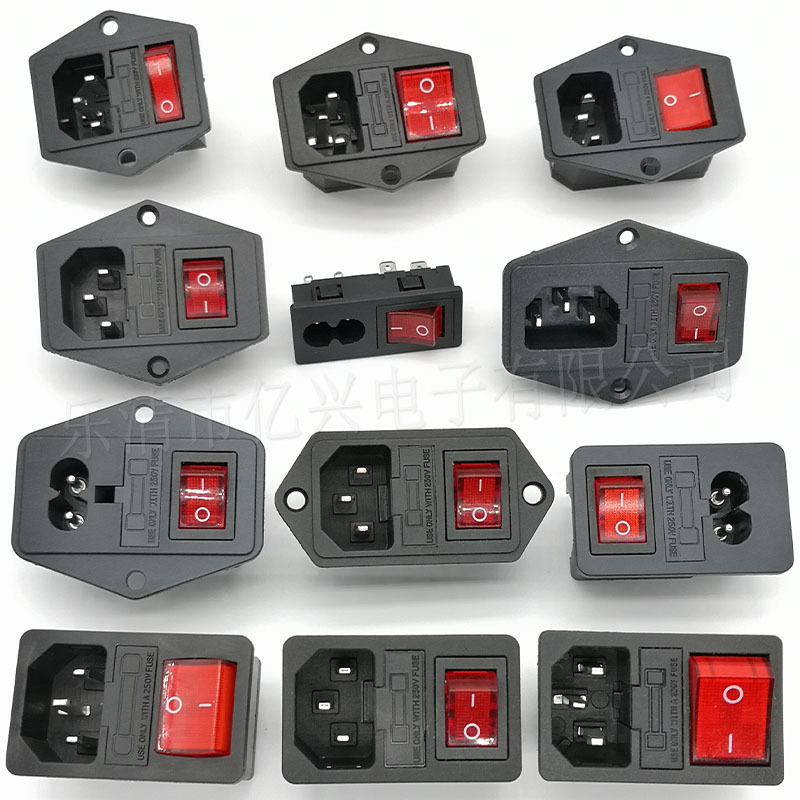 AC power socket AC-304 all-copper with KCD4 integrated switch, screw holes, and 10A fuse with 3-prong connector AC power socket AC-304 all-copper with KCD4 integrated switch, screw holes, and 10A fuse with 3-prong connector