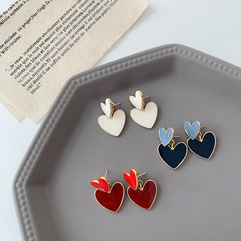 Cute Heart Shape Alloy Enamel Women's Drop Earrings display picture 3