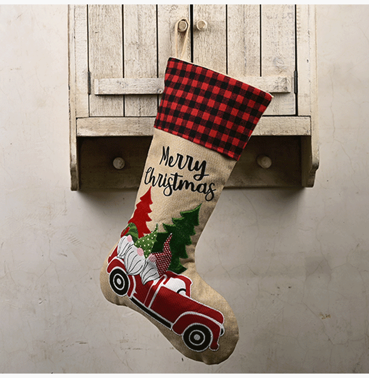 Christmas Decorations Linen Lattice Socks Gift Bag
