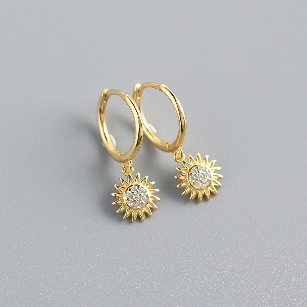 18K Real Gold Plated, Platinum Plated Plating Material 1 Pair 925 Sterling Silver Zircon Flower Earrings