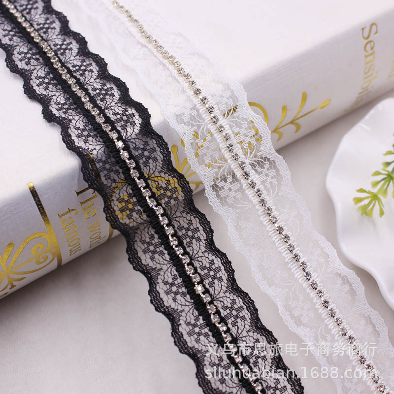 Explosion rhinestone chain black and white lace lace diy clothing…