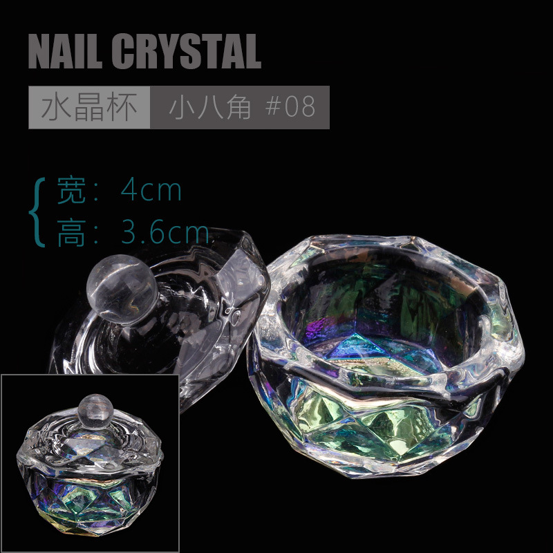 Nuevo colorido AB cristal Copa de cristal de Arte de uñas taza de cristal con tapa colorida Copa de cristal colorido Copa de cristal