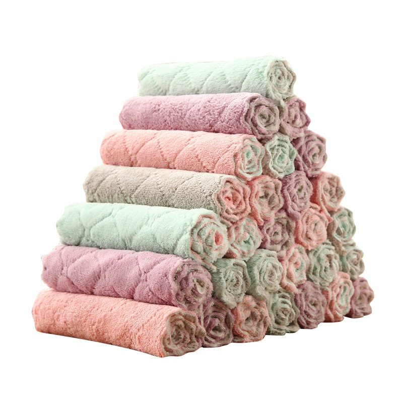 Spot wholesale double -sided thickened coral velvet dishwashing cloth absorption cloth kitchen, no oil, non -oil, a lazy cloth