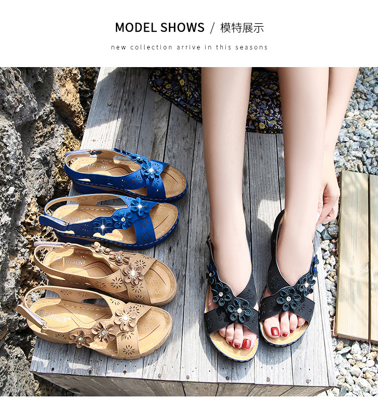 Cross-border best-selling women's sandals, 2021 new summer flower-patterned women's sandals from Europe and America, direct sales from foreign trade women's shoes manufacturer undefined