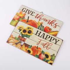 批發感恩節拼接畫木質工藝品掛牌 豐收節向日葵南瓜圖案掛板