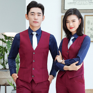 Professional Suit Vest Men and Women Same Style Bar Front Desk Work Clothes Uniform Spring and Autumn Wine Red Vest Women's Bank Work Clothes