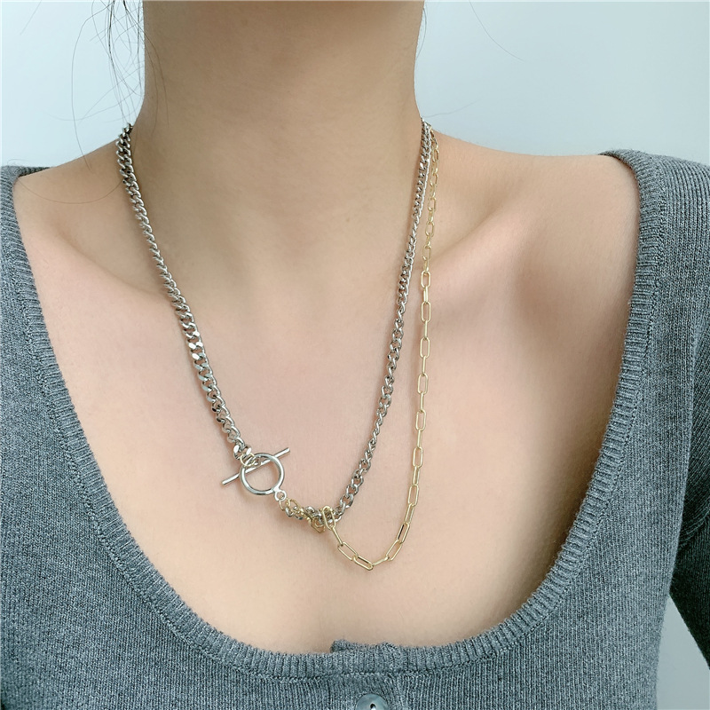 Wild Double Layer Buckle Chain Gold  Silver Two-color Simple Necklace display picture 5