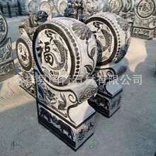 仿古青石抱鼓石中式庭院福鱼石雕门墩家用貔貅石鼓门当户对摆件