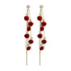 Retro red silver needle, three dimensional earrings, silver 925 sample, Korean style, fitted