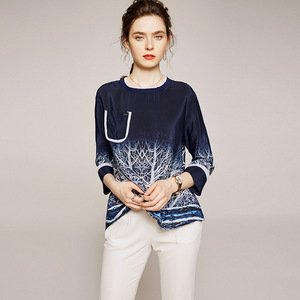 Elegant quality silk Pullover round neck straight tube blouse in summer