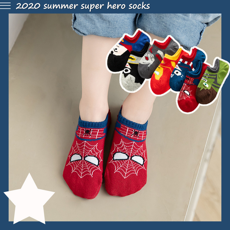 Children's Boat Socks Summer Thin Cartoon Hero League Boys Invisible Shallow Socks Boys Baby Spider-Man Socks